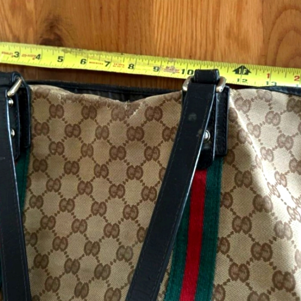 GUCCI Jolicoeur Tote From The Sherry Line With GG Signature Web Stripe Brown/Tan - Picture 12 of 16
